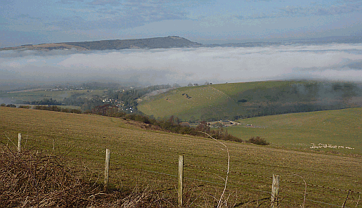Picture of mist above Steyning taken from the South Downs Way