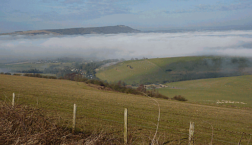 The view from the South Downs Way on Beeding Hill. Part of our guide to the South Downs Way Picture of mist above Steyning taken from the South Downs Way