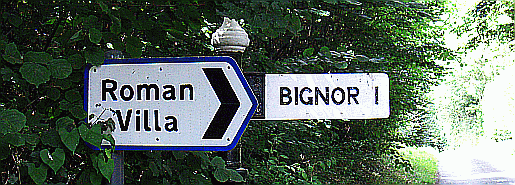 signpost to Bignor and Bignor Roman Villa Picture of roadsigns near Bignor in West Sussex.