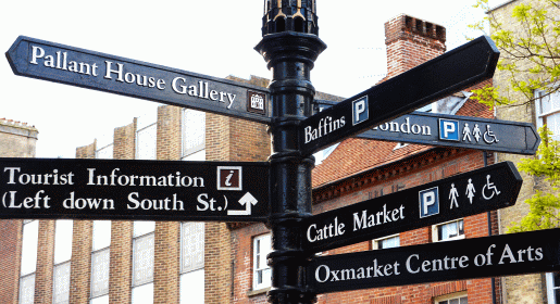East Street in Chichester is the main shopping street in the ancient Cathedral City Picutre sign in Chichester's East Street