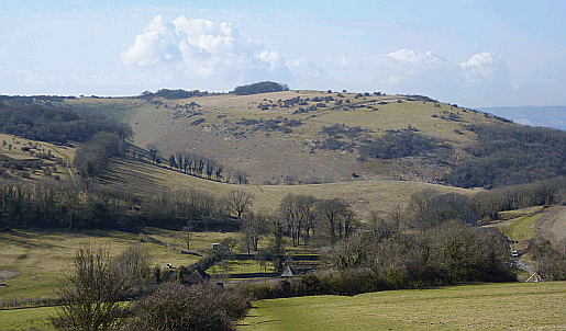 Picture of the Devil's Dyke and Saddlescombe Farm from West Hill in Sussex.