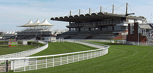 The grandstand of the racecourse at Goodwood near Chichester