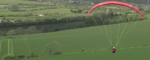 Paragliding off the scarp slope of the South Downs on Butser Hill