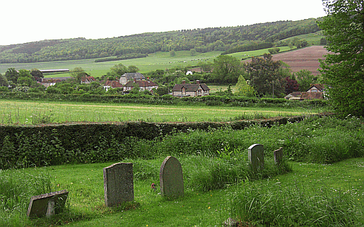 The view of the village of Stoughton from the churchyard of St Mary's Church in West Sussex Picture of Stoughton village in Sussex