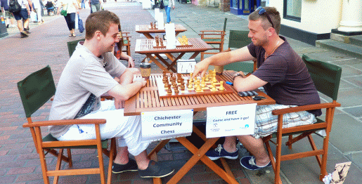 Picture of chess match taking place in Chichester, Sussex