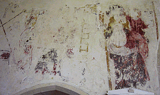 Wall paintings at the small church of St Michael at Up Marden in West Sussex